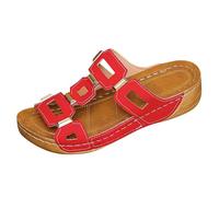 Sandalia Mujer Talla Grande - Sandalias Mujer Verano Cuña Chic Zapatos Casual Desnudo Pies De Caminar Mulas Punta Abierta Desnuda Plataforma Zapato Ligero Moda Sandalette Unie Mule, rojo, 43 EU