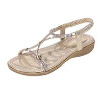 Sandalia Negra Mujer Zapatos Mujer Verano Comodos Sandalias de Nuevo Comercio Exterior Sandalias Grandes Con Punta Abierta Cómodas Con Cuñas Negras Vestir (Gold,39)
