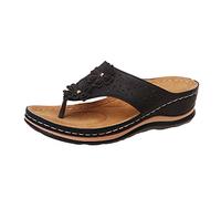 Sandalia Ortopedica Mujer Sandalias Mujer Talla 43 Chanclas Sandalias Roman T On Comfy Clip Bottom Planas Abiertas Con Correa de Toe Slider Confort Zapatos Cuña (Black,36)