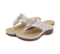 Sandalia para mujer, elegante, ortopédica, sandalia con soporte para arco de moda, sandalias de cuña anchas y cómodas, zapatos de mujer de verano de playa casuales de piel vestidas, blanco, 41 EU