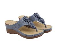 Sandalia para mujer, elegante, ortopédica, sandalia con soporte para arco de moda, sandalias de cuña anchas y cómodas, zapatos de mujer de verano de playa casuales de piel vestidas, azul, 37 EU