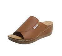 Sandalia para mujer plana con brida, anillo plateado, piel suave, suela silenciosa de oficina, caqui, 39 EU Large