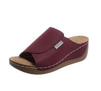 Sandalia para mujer plana con brida, anillo plateado, piel suave, suela silenciosa de oficina, vino., 39 EU Large