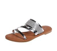 Sandalia Plana Mujer Sandalias Mujer Verano Planas Slip On Beach Toe Summer Shoes Women'S Breathable Sandals Oppen Women'S Sandalias de Vestir Planas (Silver,41)
