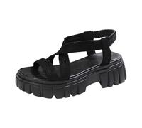 Sandalia Plataforma Mujer Caminando, Zapatos De Verano Abiertos, Sandalias Nu-Pies Lona con Bridas Cruzadas, Punta Abierta, Brida Trasera, Suela Gruesa | Verano Playa Vacaciones Viajes Exteriores