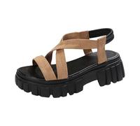 Sandalia Plataforma Mujer Caminando, Zapatos De Verano Abiertos, Sandalias Nu-Pies Lona con Bridas Cruzadas, Punta Abierta, Brida Trasera, Suela Gruesa | Verano Playa Vacaciones Viajes Exteriores