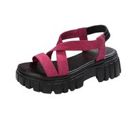 Sandalia Plataforma Mujer Caminando, Zapatos De Verano Abiertos, Sandalias Nu-Pies Lona con Bridas Cruzadas, Punta Abierta, Brida Trasera, Suela Gruesa | Verano Playa Vacaciones Viajes Exteriores