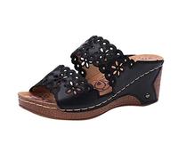 Sandalia Verano Mujer Tacón Compense - Sandalias Espartano Mujer Verano Zapatos Cómodo Desnudo Pies Chic Mulas De Caminar Zapato Casual Desnudo Plataforma Mula Abierta Transpirable Sandalette, Negro