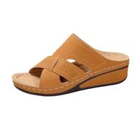 Sandalias 2026 para mujer con tacón inclinado, parte inferior gruesa, sandalias con boca de pez, ahuecadas, playa, zapatos de vacaciones de verano, Brown, 39.5 EU