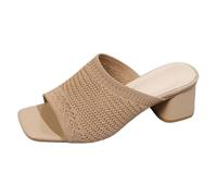 Sandalias A Tacón Mujer Velada Chic - Zapatos Mujer Tacón Bloque Salón Punta Abierta Sandalette Transpirable Desnudo Elegante Sandalia Cómodo Zapato Casual Escarpina De Caminar Desnudo Pies, caqui, 37