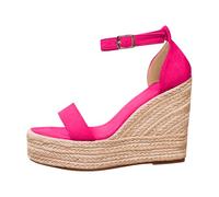 Sandalias Alpargatas de Cuña Mujer Alpargata Mujer Cuña Abierta Plataforma con Brida Tobillo Hebilla Ajustable Alpargatas Cuñas Mujer Vestidas Para la Playa, Vacaciones