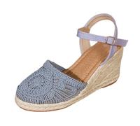 Sandalias Alpargatas de cuña para mujer Alpargata para mujer, cuñas de punta redonda con correa de tobillo y puntera cerrada, tacones para mujer, cómodos, para boda, noche o salida vestida, azul, 40