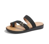 Sandalias Alpargatas Planas Mujer Mulas Planas con Dos Bridas Anchas Y Decoración Metálica En La Parte Superior Suela Suave Antideslizante Cómodas para Playa Y Casual, Negro , 41 EU