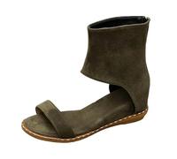 Sandalias Altas Mujer Desnuda Botas Abiertas Zapatos de Verano | Ante, Punta Abierta, Brida Delantera, Parte Superior Tobillo, Cortes Laterales, Cierre Trasero, Suela Plana | Playa, Vacaciones, Ciudad