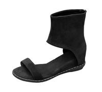 Sandalias Altas Mujer Desnuda Botas Abiertas Zapatos de Verano | Ante, Punta Abierta, Brida Delantera, Parte Superior Tobillo, Cortes Laterales, Cierre Trasero, Suela Plana | Playa, Vacaciones, Ciudad