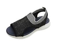Sandalias anchas elegantes y cómodas, sandalias planas para el tiempo libre con correa elástica y suela ligera, ajuste cómodo para todo el día, suela antideslizante para mayor seguridad, Negro , 36