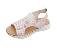 Sandalias anchas elegantes y cómodas, sandalias planas para el tiempo libre con correa elástica y suela ligera, ajuste cómodo para todo el día, suela antideslizante para mayor seguridad, Rosa., 37 EU