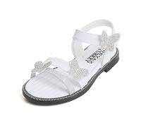 Sandalias anchas para niñas, de verano, al aire libre, puntera cerrada, suela de goma suave, zapatos de playa, zapatos de agua, vestido de princesa plana, White, 1 UK 3X-Narrow