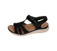 Sandalias atléticas para mujer, talla 11, informales, laterales, huecos, con parte inferior inclinada, zapatos romanos de moda de verano, sandalias de informe para mujer, Black, 4.5 UK 3X-Narrow