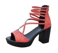 Sandalias Beige Mujer Sandalias Negras Tacon Mujer Vestido Estilo Francés de Temperamento de, Gruesas Estilo Comodas Fiesta (Watermelon Red, 39)