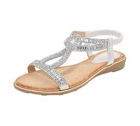 Sandalias Beige Mujer Zapatos Mujer Verano Comodos Verano Hueco Fondo Bohemio Cómodo Tamaño Grande Playa Zapatos Sandalias Comodas Vestir Negras (Silver 42)
