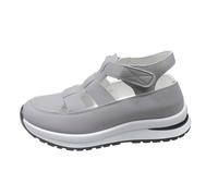 Sandalias blancas para mujer con diamantes de imitación, elegantes tiras con plataforma hueca para plantilla y altura mejorada, sandalias casuales de verano, gris, 40 EU