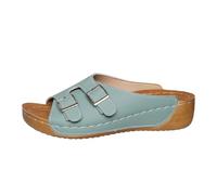 Sandalias blancas para mujer con diamantes de imitación, sandalias planas de verano, plataforma de llegada, suela suave, a la moda, playa, con estilo, sandalias para viajes y verano, azul claro, 37 EU