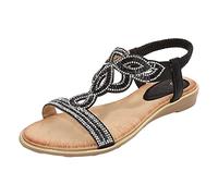 Sandalias bohemias 2026 para mujer, sandalias de cuña bohemias elegantes con diamantes de imitación F-loral con cuentas y correa elástica en el tobillo, puntera abierta, zapatos planos de verano para