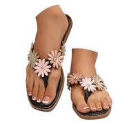 Sandalias bohemias con tira entre los dedos, planas, para la playa, de verano, con puntera abierta, informales, para caminar. (Black, 39)