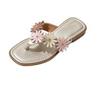Sandalias bohemias con tira entre los dedos, planas, para la playa, de verano, con puntera abierta, informales, para caminar. (Rose Gold, 40)