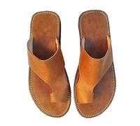 Sandalias Casuales De Cuero Para Hombre Con Anillo El Dedo Del Pie Para Verano Con Corrector De Juanetes， Chanclas Correctoras De Punta Cuadrada Con Aberturas Delanteras Y Traseras(Brown,42 EU)