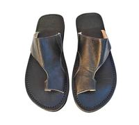 Sandalias Casuales De Cuero Para Hombre Con Anillo El Dedo Del Pie Para Verano Con Corrector De Juanetes， Chanclas Correctoras De Punta Cuadrada Con Aberturas Delanteras Y Traseras(Black,42 EU)
