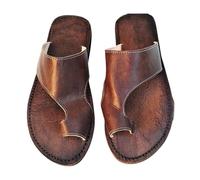 Sandalias Casuales De Cuero Para Hombre Con Anillo El Dedo Del Pie Para Verano Con Corrector De Juanetes， Chanclas Correctoras De Punta Cuadrada Con Aberturas Delanteras Y Traseras(Coffee,44 EU)