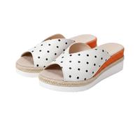Sandalias casuales de cuña con lunares para mujer, cómodas sandalias de playa con puntera abierta con ribete estilo alpargata, para vacaciones de verano, uso diario, White, 40.5 EU