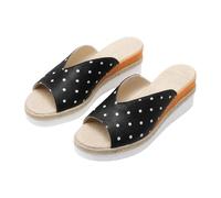 Sandalias casuales de cuña con lunares para mujer, cómodas sandalias de playa con puntera abierta con ribete estilo alpargata, para vacaciones de verano, uso diario, Black, 37.5 EU