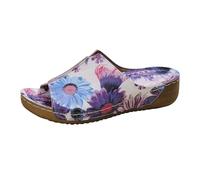 Sandalias casuales de cuña para mujer, diseño floral, ajuste ancho, ajuste cómodo, ligeras, puntera abierta, suaves, con soporte de arco para exteriores, para vacaciones en la playa, Purple, 38.5 EU