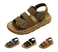 Sandalias casuales de verano para niños y niñas, antideslizantes, con puntera abierta, acolchadas, cómodas, suaves, con hebilla ajustable, sandalias de montaña, senderismo, viajes, Khaki, 4 UK