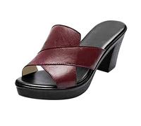 Sandalias casuales de verano, sandalias de tacón medio a la moda, sandalias gruesas, sandalias de verano, sandalias de boca para mujer, sandalias de pez para mujer, vino, 39 EU