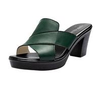 Sandalias casuales de verano, sandalias de tacón medio a la moda, sandalias gruesas, sandalias de verano, sandalias de boca para mujer, sandalias de pez para mujer, Green, 38.5 EU