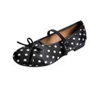 Sandalias Cerradas Mujer Babies Zapatos Planos Bailarinas de verano | Cuero, Puntera Cerrada Redondeada, Patrón De Lunares, Brida Empeado Con Hebilla, Lazo Delantero, Talón Bajo | Ciudad, Caminar