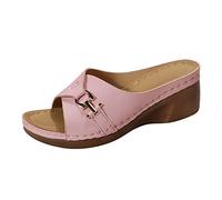Sandalias Cerradas Mujer Verano Pantuflas Mujer Verano Sólido Resbalón En Casual Punta Abierta Cuñas Cómodo Zapatos de Playa Sandalias Fucsia Chanclas de Corcho (Red 38)