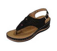 Sandalias Cerradas Por Delante Sandalias Planas Las Ergonómicas Del Poste Del Dedo Pie de La Cuña Mitigan La Fatiga Pie Zapatos de Esparto Mujer (Black,42)
