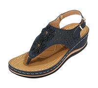 Sandalias Cerradas Por Delante Sandalias Planas Las Ergonómicas Del Poste Del Dedo Pie de La Cuña Mitigan La Fatiga Pie Zapatos de Esparto Mujer Planas (Navy,39)