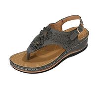 Sandalias Cerradas Por Delante Sandalias Planas Las Ergonómicas Del Poste Del Dedo Pie de La Cuña Mitigan La Fatiga Pie Zapatos de Esparto Mujer Planas (Grey,37)