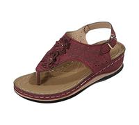 Sandalias Cerradas Por Delante Sandalias Planas Las Ergonómicas Del Poste Del Dedo Pie de La Cuña Mitigan La Fatiga Pie Zapatos de Esparto Mujer Planas (Red,41)