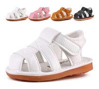 Sandalias chirriantes para niños y niñas, puntera cerrada, suela de goma antideslizante, zapatos para primeros pasos, 1302-blanco, 3.5 Toddler