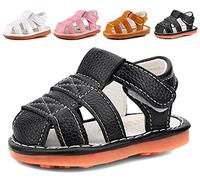Sandalias chirriantes para niños y niñas, puntera cerrada, suela de goma antideslizante, zapatos para primeros pasos, 1302-negro, 3 Toddler