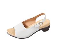 Sandalias clásicas para mujer, con puntera abierta, tacón bajo, grueso, estilo casual, para oficina, uso diario, citas, White, 38 EU