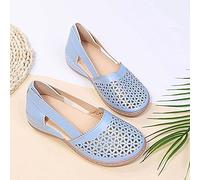 Sandalias Cómodas con Punta Cerrada para Mujer Sandalias de Cuña Huecas de Verano Mocasines de Color Liso Zapatos Planos para Caminar Zapatos de Playa,Azul,US10/EU41