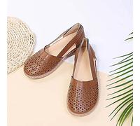 Sandalias Cómodas con Punta Cerrada para Mujer Sandalias de Cuña Huecas de Verano Mocasines de Color Liso Zapatos Planos para Caminar Zapatos de Playa,Marrón,US10/EU41